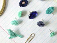 Blue and Green Flower Push Pin Set